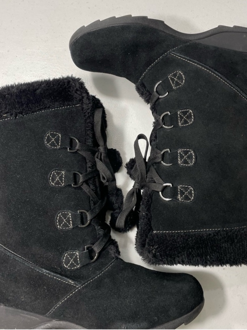 Women's Sporto Black Suede Lace-Up Winter Boots 10M
